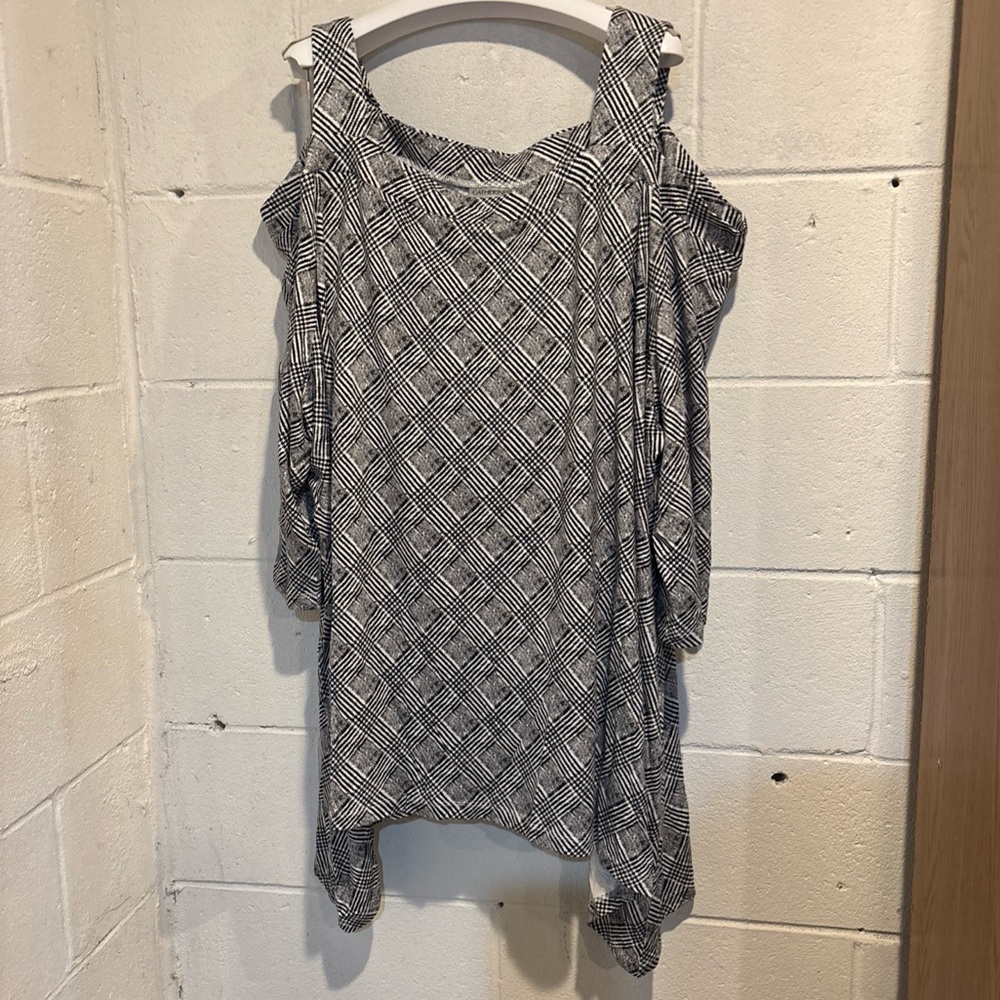 Catherine’s cold shoulder blouse top gray check square neck